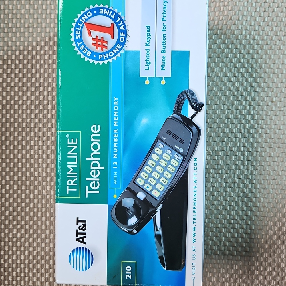AT&T 210 Trimline Corded Telephone 13 Number Memory Black Vintage 2000